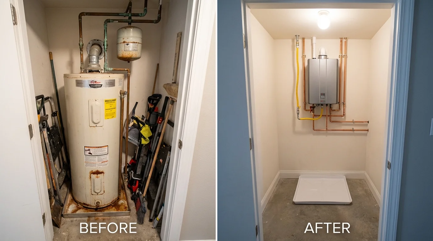 Tank water heater versus wall-mounted tankless unit comparison for Litchfield, CT homeowners