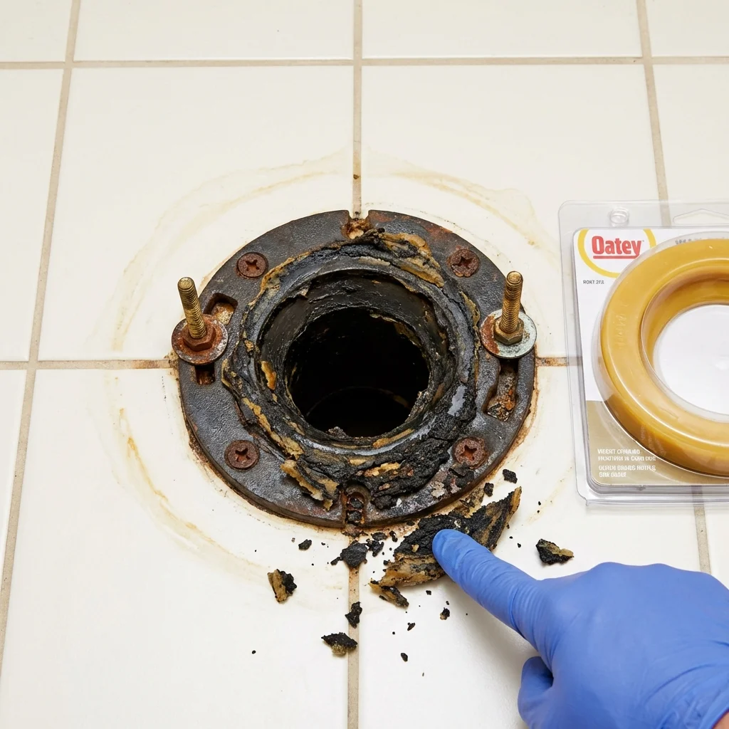 Failed wax ring showing water seepage at the base of a toilet in a Litchfield, CT home